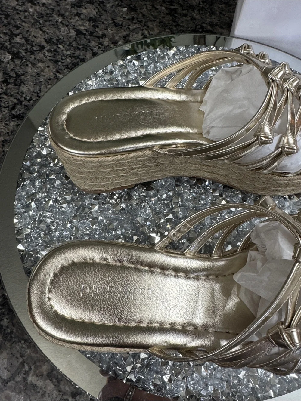 Nine West Metallic Gold Braided Espadrille Platform Slides NEW 8